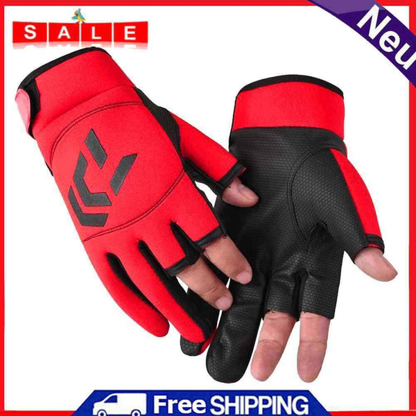 3 Finger Cut Unisex Arrow Fishing Gloves Non-Slip Angling Gloves (Red)