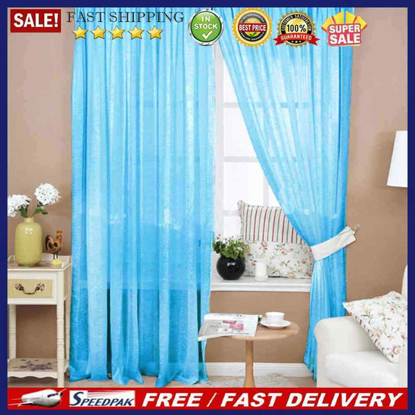 2pcs Solid Color Window Curtain Flower Pattern Valance Blue