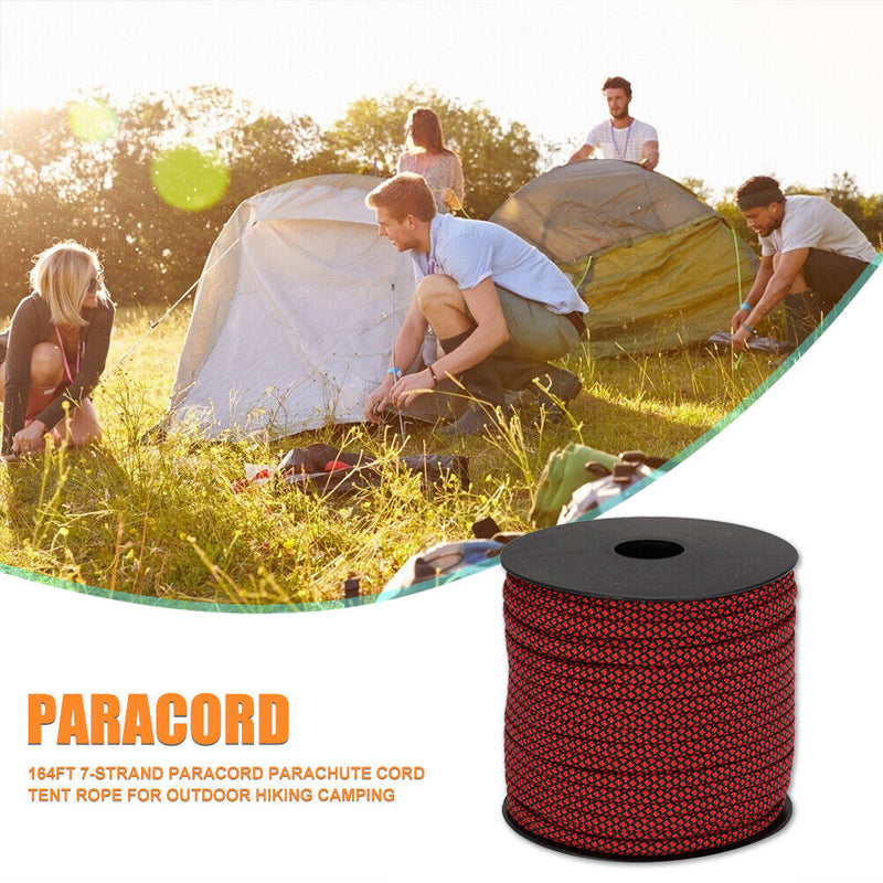 164ft 7-Strand Paracord Parachute Cord Tent Rope for Hiking Camping (Red) Newly
