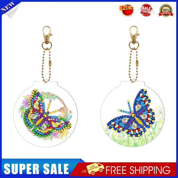 2pcs 5D Diamond Painting Keyring DIY Round Keychain Bag Pendant (YSK205)