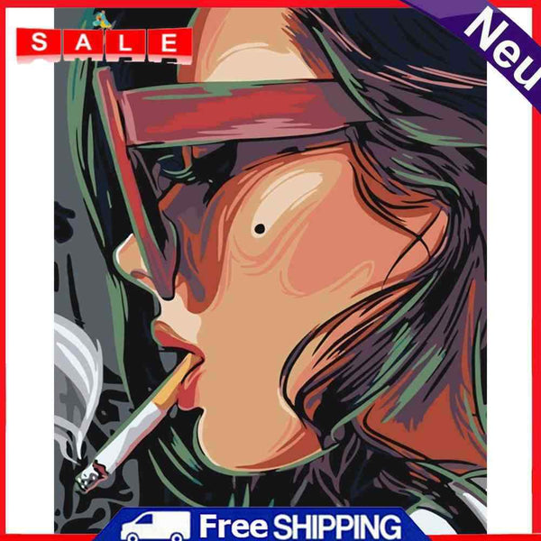 Smoke Girl Frameless Picture Oil Paint By Numbers Hand Painted Picture Kits