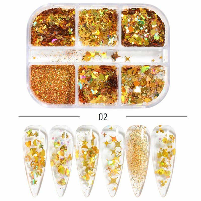 DIY Holographic Chunky Hexagon Nail Sequins Star Moon Summer Glitter Flakes
