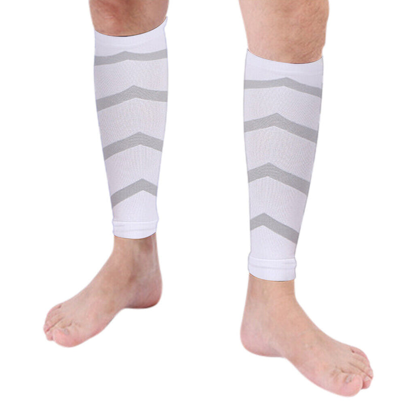 Leg Calf Shin Splints Support Running Athletics Compression Sleeves (White)