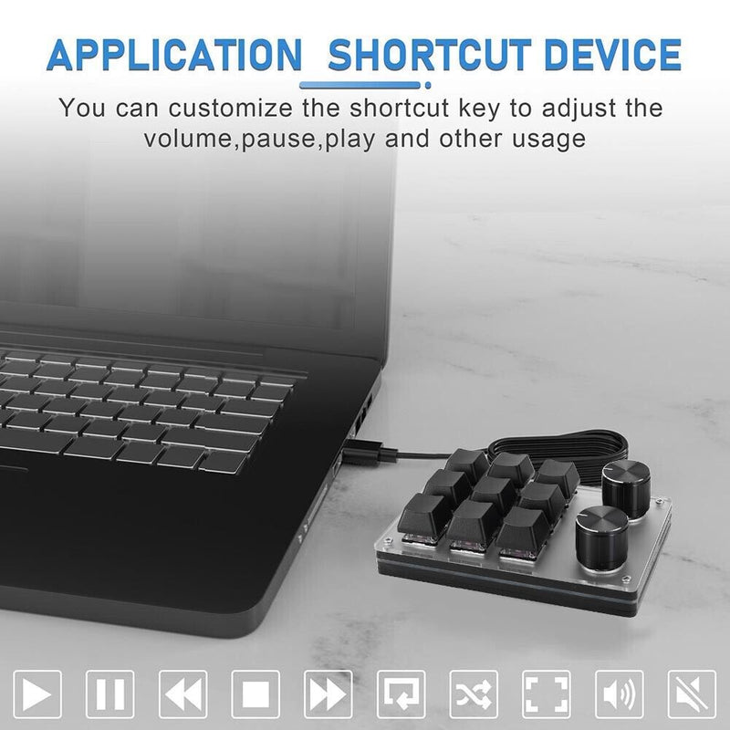 Programming Macro Keyboard USB 9 Key + 2 Knob Mechanical Keypad (Black)