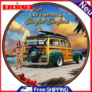 Beach Car Round Metal Plate Tin Sign Plate for Bar Pub Club Wall Art Poster Kit