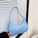 Women Solid Color Nylon Tote Bag Crescent Zipper Top-handle Bag (Blue)