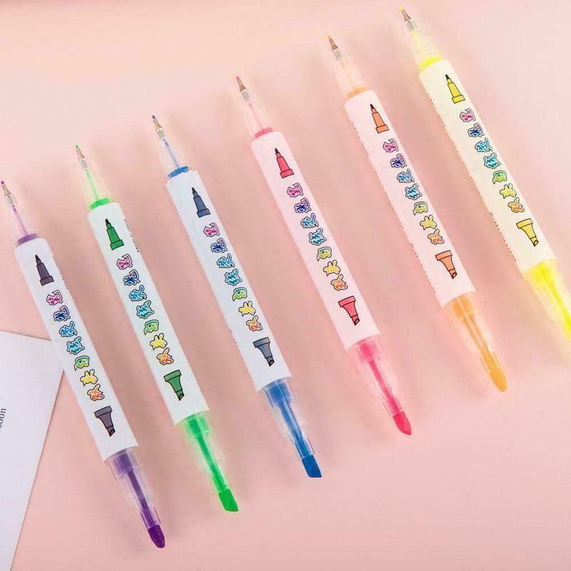 Dual Tip Highlighter Set 6 Pcs Gel Bible Highlighter Non-Bleeding Color T8F3