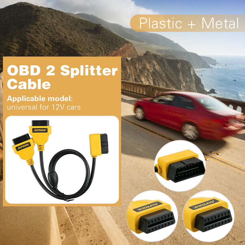 AUTOOL OBD2 OBD II 90 Angled 16Pin Male to Dual Straight Female Y Splitter