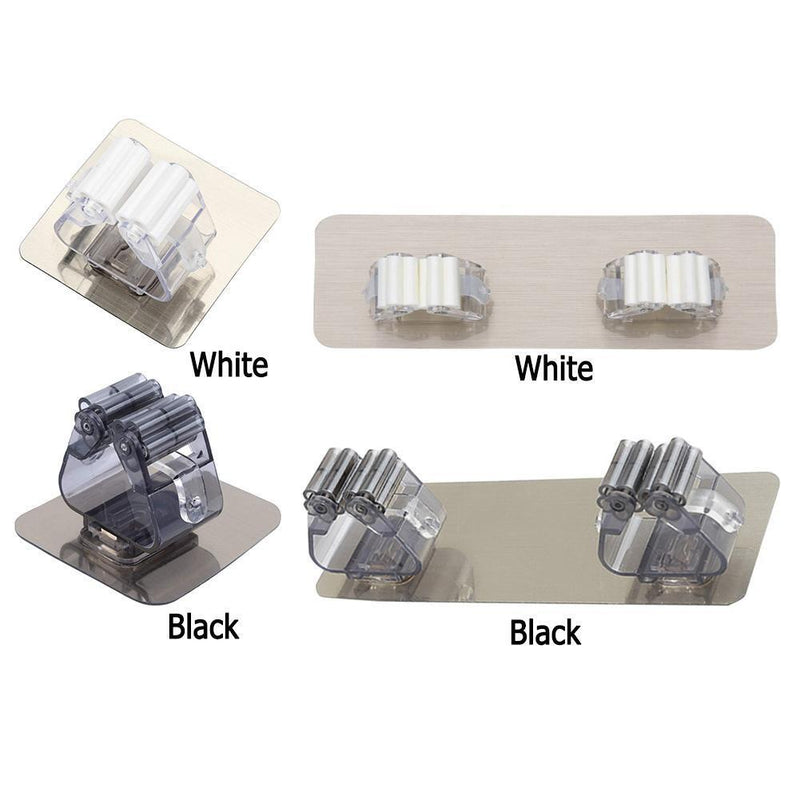 10pcs Wall Mounted Mop Holder Broom Brush Hanger Rack Organizer(Black-2)