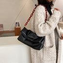 Female Leather Crossbody Chain Bag Solid Wristlet Portable Long Shoulder Handbag