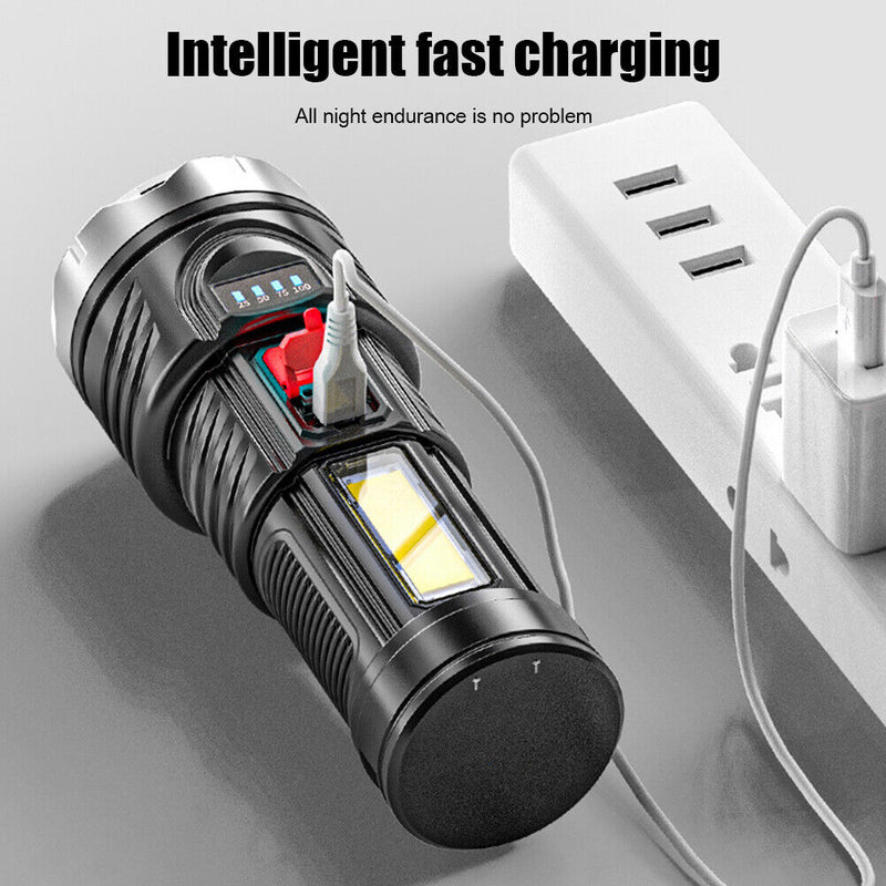 USB Rechargeable G5+COB LED Beads Flashlight Portable Torch Power Display Newly