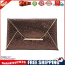 Women Sequins Solid Color Envelope Bag Lady Square Clutch Purse (Brown)