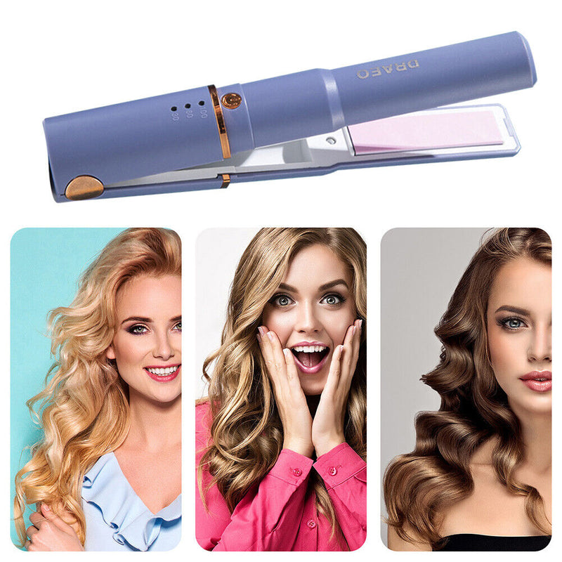 Dual Hair Straightener Cordless Curling Iron USB Rechargeable Mini Splint Tool