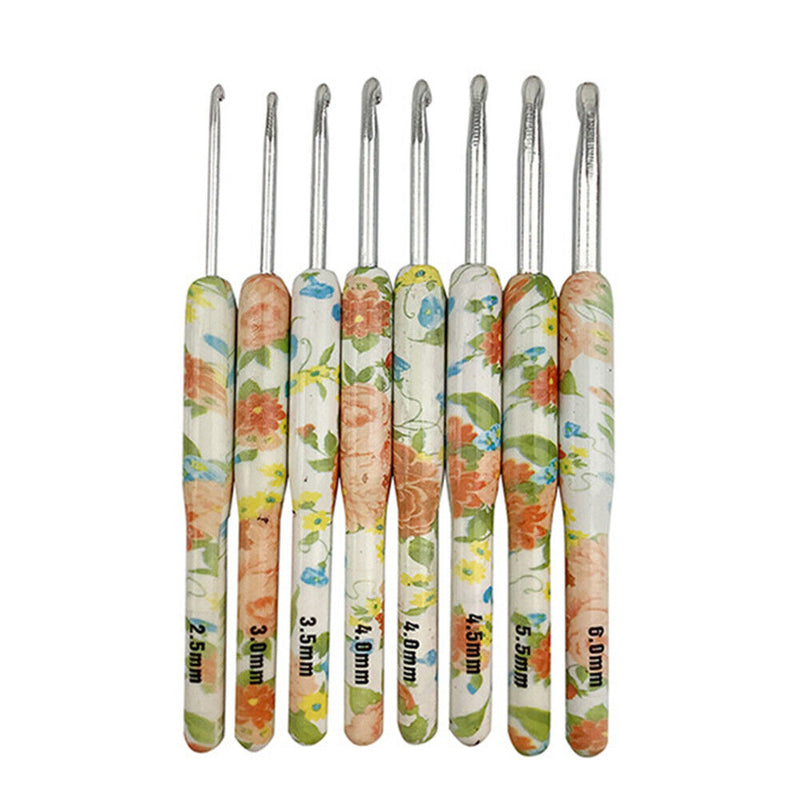 #A 8pcs Printed Crochet Hook Kit Aluminum Yarn Stitching Weaving Needles Tools