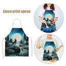 Kitchen Aprons for Women Men Household Baking Night Wolf Linen Cook Tablier