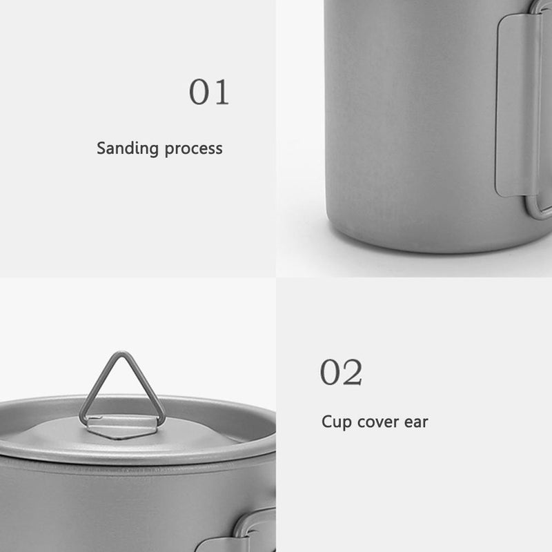 Ultralight Titanium Cup Folding Portable Outdoor Camping (L)+Titanium Spoon