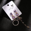 Women Purple Crystal Dangle Earrings Ear Stud Drops Earrings Rhinestone