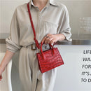 Fashion Women Pure Color Alligator Pattern PU Leather Handbags Crossbody Bag
