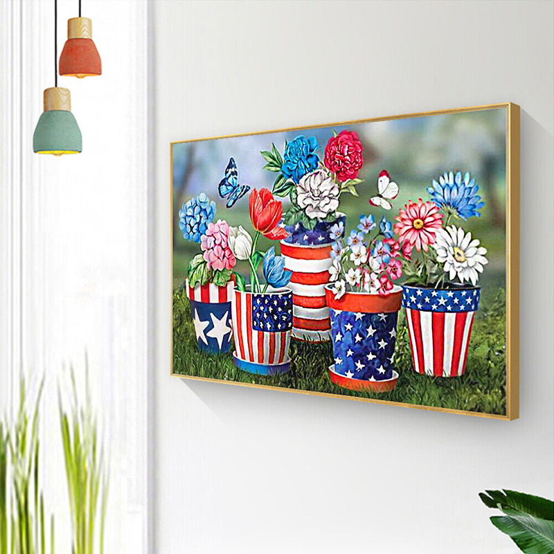Diamond Painting 5D DIY Flag Flowerpot Full Round Drill Rhinestone Mosaic Crafts