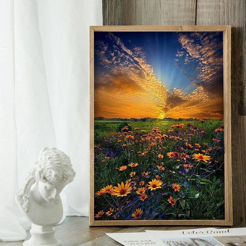 Flower Sunrise Drawing Frameless DIY Oil Paint by Numbers Canvas Home Decor