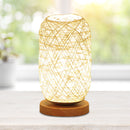 Bedside LED Table Lamp, USB Powered Rustic Rattan Lampshade Light (Beige) Newly