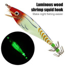8cm Luminous Wood Shrimp Bait Squid Jigs Hook Fishing Lures (Red + White)