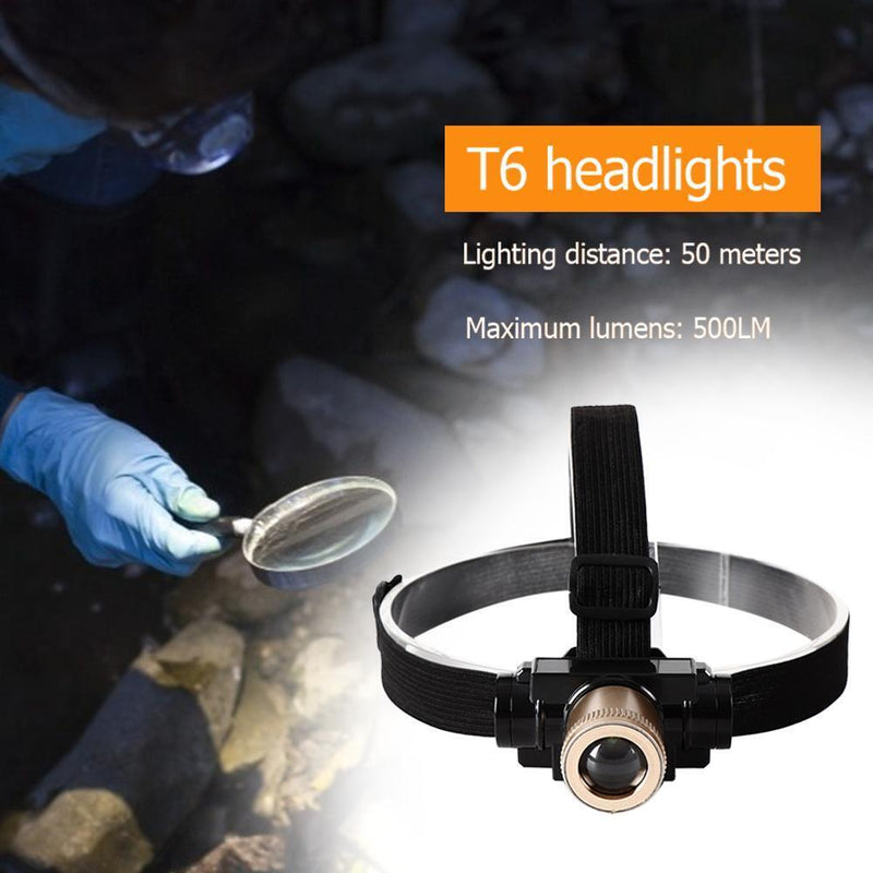 T6 LED Headlight 5W 500LM 3 Modes Rechargeable Telescope Zoomable Headlamp