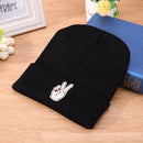 Harajuku Fashion Unisex Beanies Embroidery V Sign Ski Knitting Cap(Black)