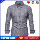 Men Plaid Cotton Shirts Casual Youth Shirt Lapel Spring Blouse (Grey)(2XL)