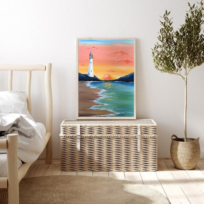 Sunset Lighthouse Oil Paint By Numbers Wall Art Craft Home Decoration No Frame