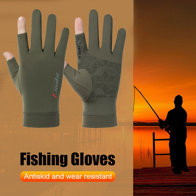 1 Pair Fishing Gloves Anti-slip 2 Fingers Cut Ice Silk Summer Fishing Prote