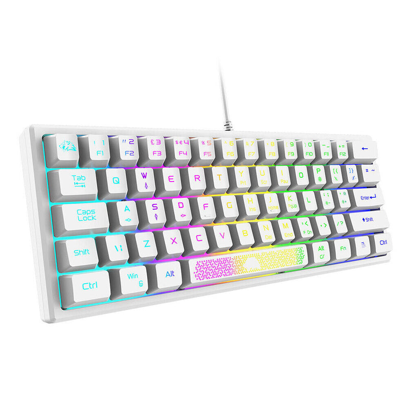 K61 RGB Wired Keyboard 60 Percent 62 Keys Ergonomic Gaming Keyboard (White)