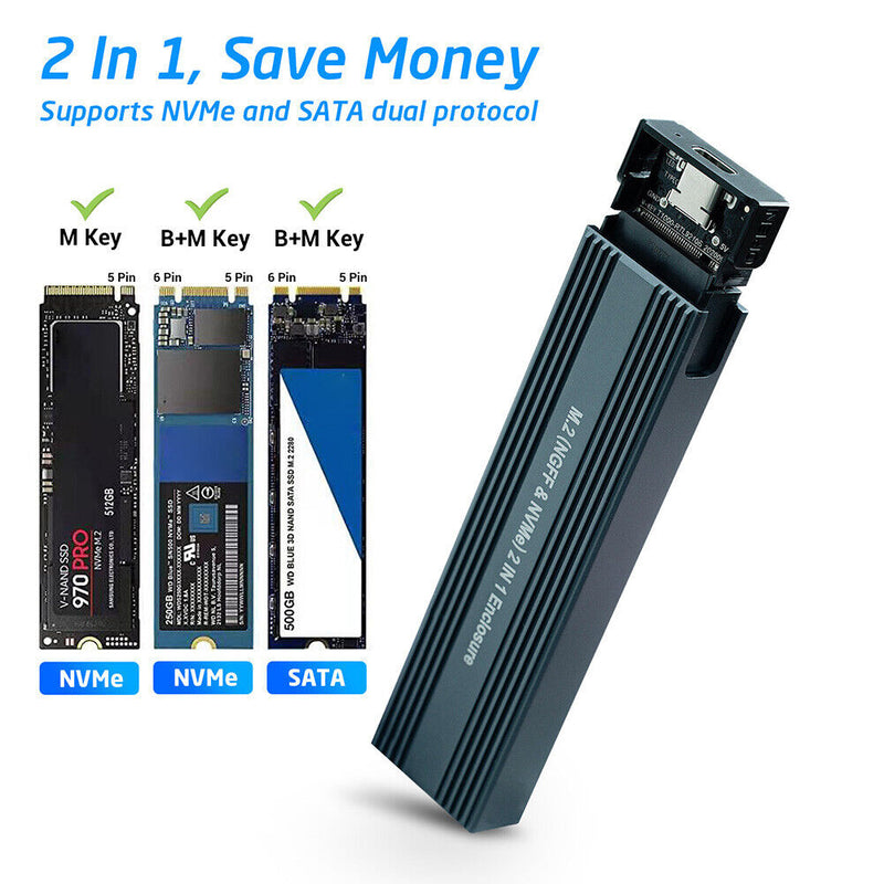 SSD M.2 NVME to USB 3.1 Adapter PCIE NGFF Dual Protocol Enclosure (Stripe)