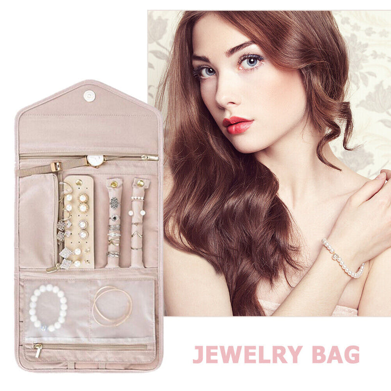 Jewelry Storage Bag Foldable Jewelry Case Durable Polyester Handbag (Pink)