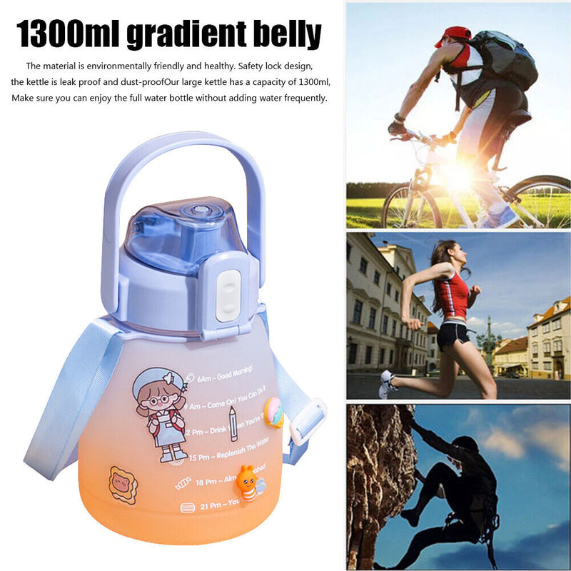 1.3L Large-capacity Water Bottle Outdoor Sports Gradient Cup (Blue Orange) Newly