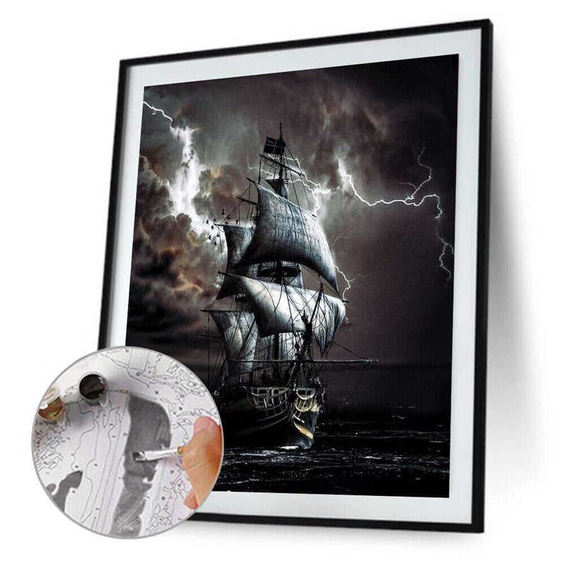 Frameless Oil Paint By Numbers DIY Acrylic Sailboat Handicraft Drawing On C