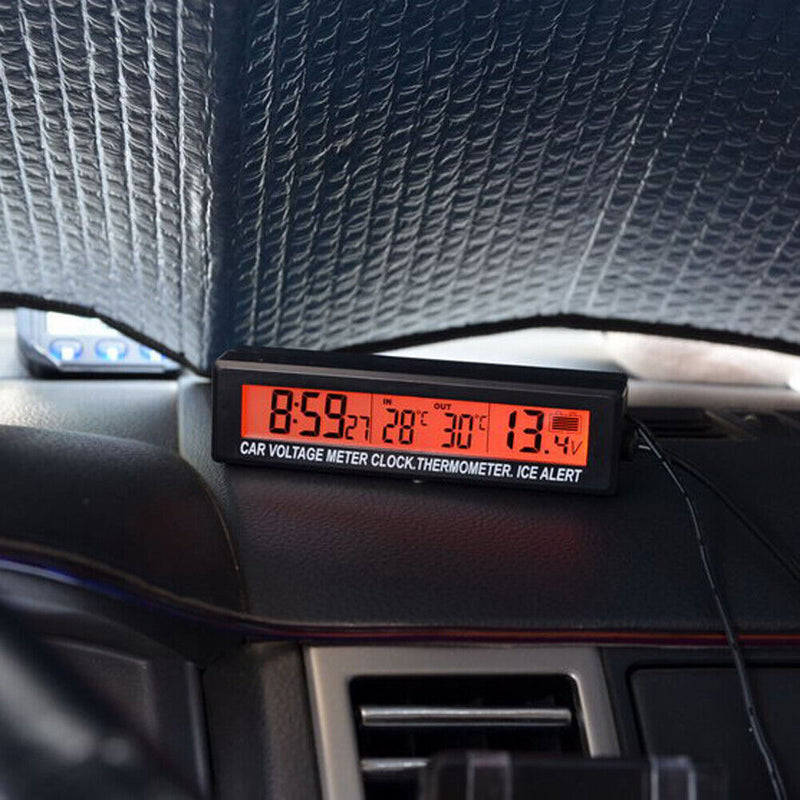 LED Backlight Digital Clock Inside Outside Car Temperature Battery Voltage Meter