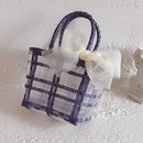 Woven Beach Basket Bag PVC Clear Women Kid Vegetable Fruit Handbag (Purple)