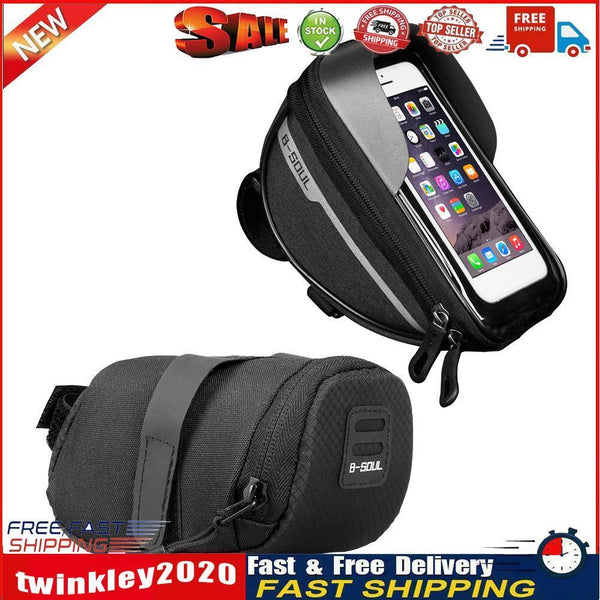 B-SOUL 2x Bicycle Head Tube Handlebar Bag Tail Rear Saddle Pouch (Black) Newly