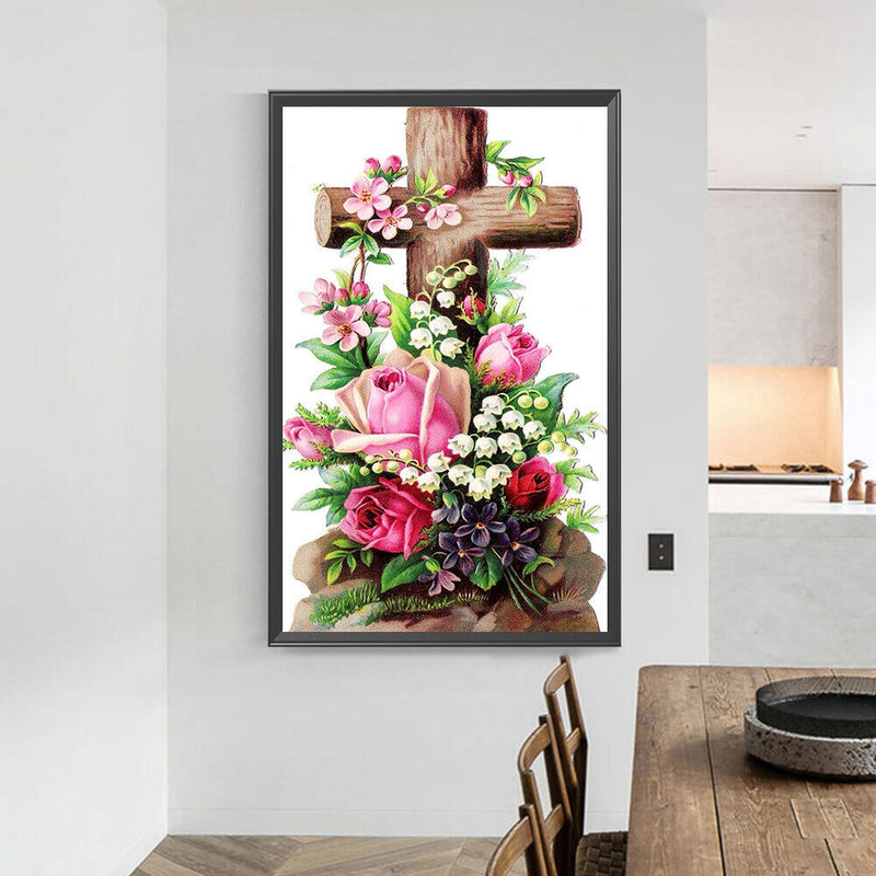 Diamond Painting Kit Flower Cross Full Square Drill Rhinestone DIY Decorati