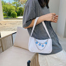 Retro Women Butterfly Chain Underarm Bag Casual PU Small Handbags (White)