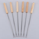 6 Stück Edelstahl BBQ Spieße Bratstangen Nadel Eiche Gabeln Lagerfeuer