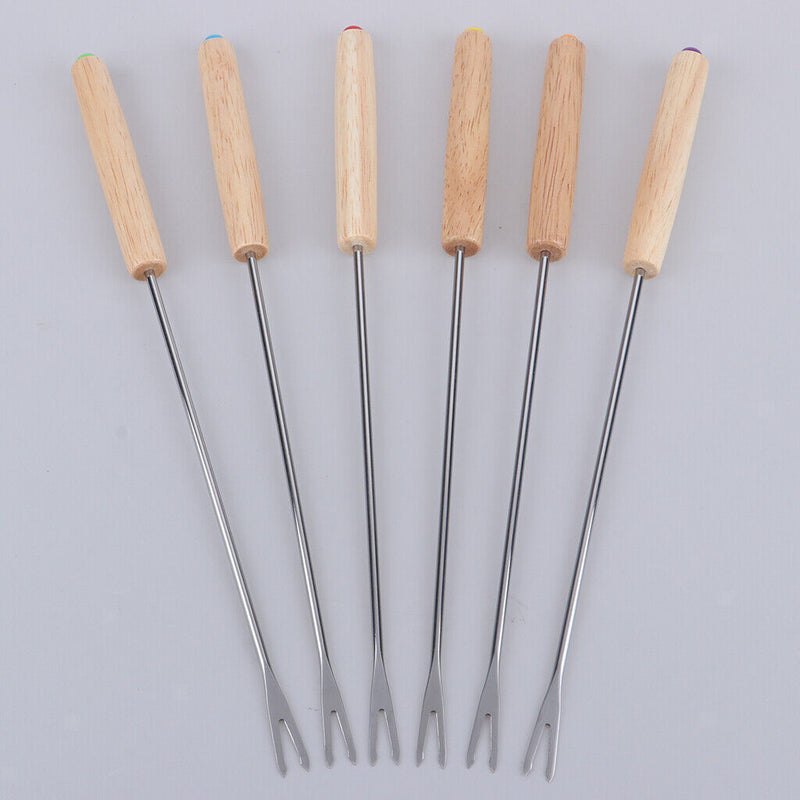6 Stück Edelstahl BBQ Spieße Bratstangen Nadel Eiche Gabeln Lagerfeuer