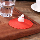 Clear Red Cherry Silicone Cup Cover Leakproof Reusable Cartoon Lid (Cat)