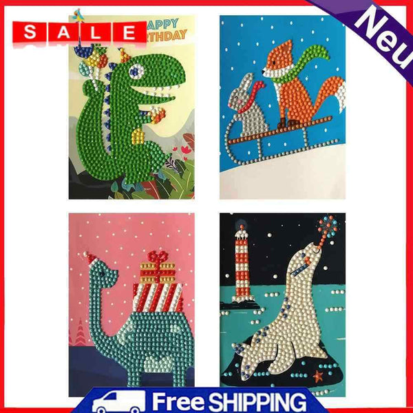 4pcs DIY 5D Special Diamond Painting Gifts Happy Birthday Cards Party Mosaic Kit