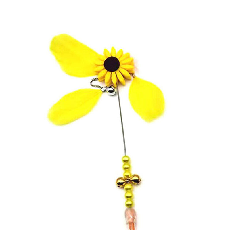 Feather Bell Daisy Chaser Wand Funny Kitten Cat Teaser Rod Interactive Stic