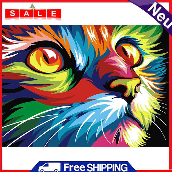 Cat Looking Up Full Round Rhinestone Picture DIY 16x12"" Home Decoration Kit