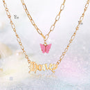 Fashion Double Layer Choker Letters Butterfly Women Lady Pendant Chain Necklace