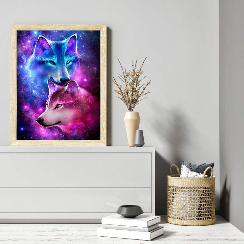 5D DIY Diamond Painting Snuggling Wolf Kits Full Round Drill Wall Decor Crafts
