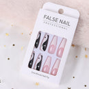 False Nail Tips with Taichi Design White and Black Mixed Colors Long Coffin